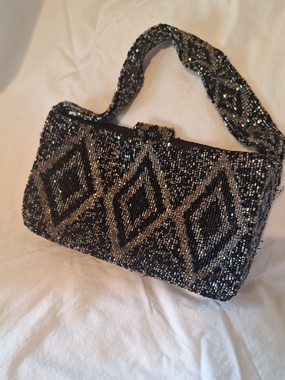 Moyna beaded Black & Silver Evening Handbag